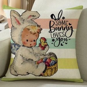 NIP Pillow cover 18” x 18” Zipper open/close 1/pc VINTAGE “Some Bunny loves You”